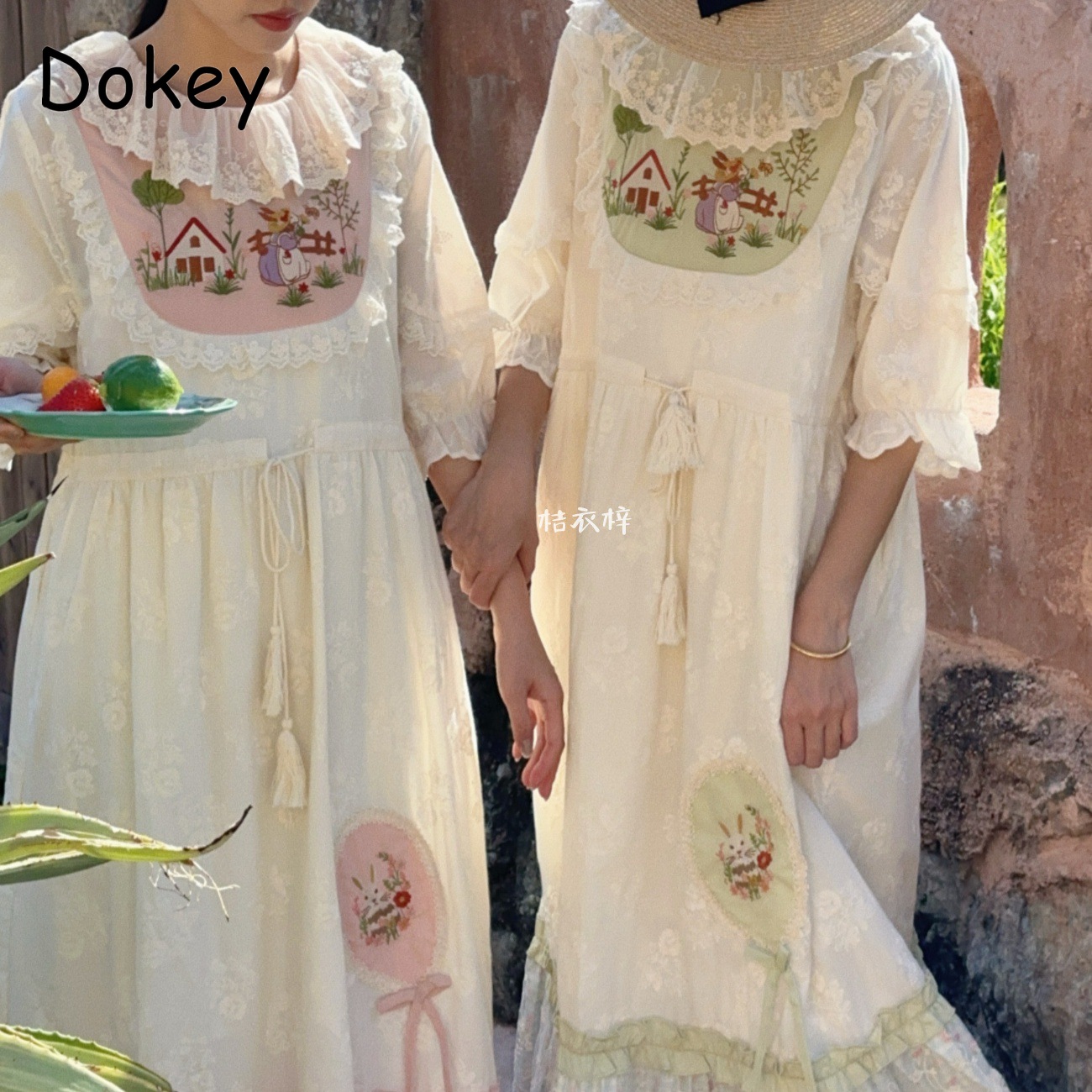 French Vintage Floral Midi Dress - Vintage Stickerei Blumenmuster Feenkleid für Damen