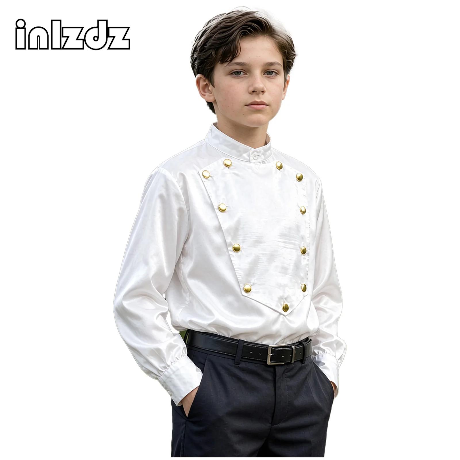 Tops - Mittelalterliches Renaissance-Vintage-Satinhemd für Jungen, Halloween-Vampir-Cosplay-Kostüm, viktorianisches