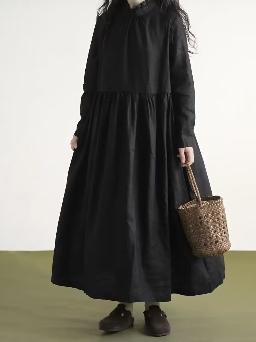 Schwarzes Leinenkleid mit Spit – Casual Loose Linen Shirt Dress Bewertung und Preis