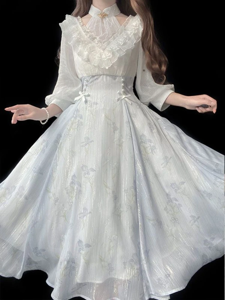 Damen Blumen-Lolita-Kleid Kore – French Vintage Floral Midi Dress Bewertung und Preis