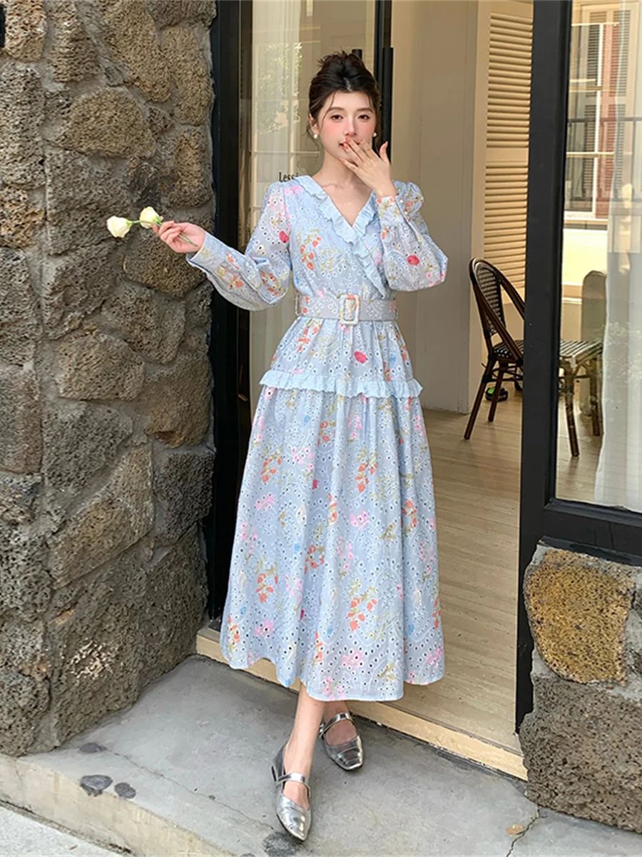 Französisches romantisches Mid – French Vintage Floral Midi Dress Bewertung und Preis
