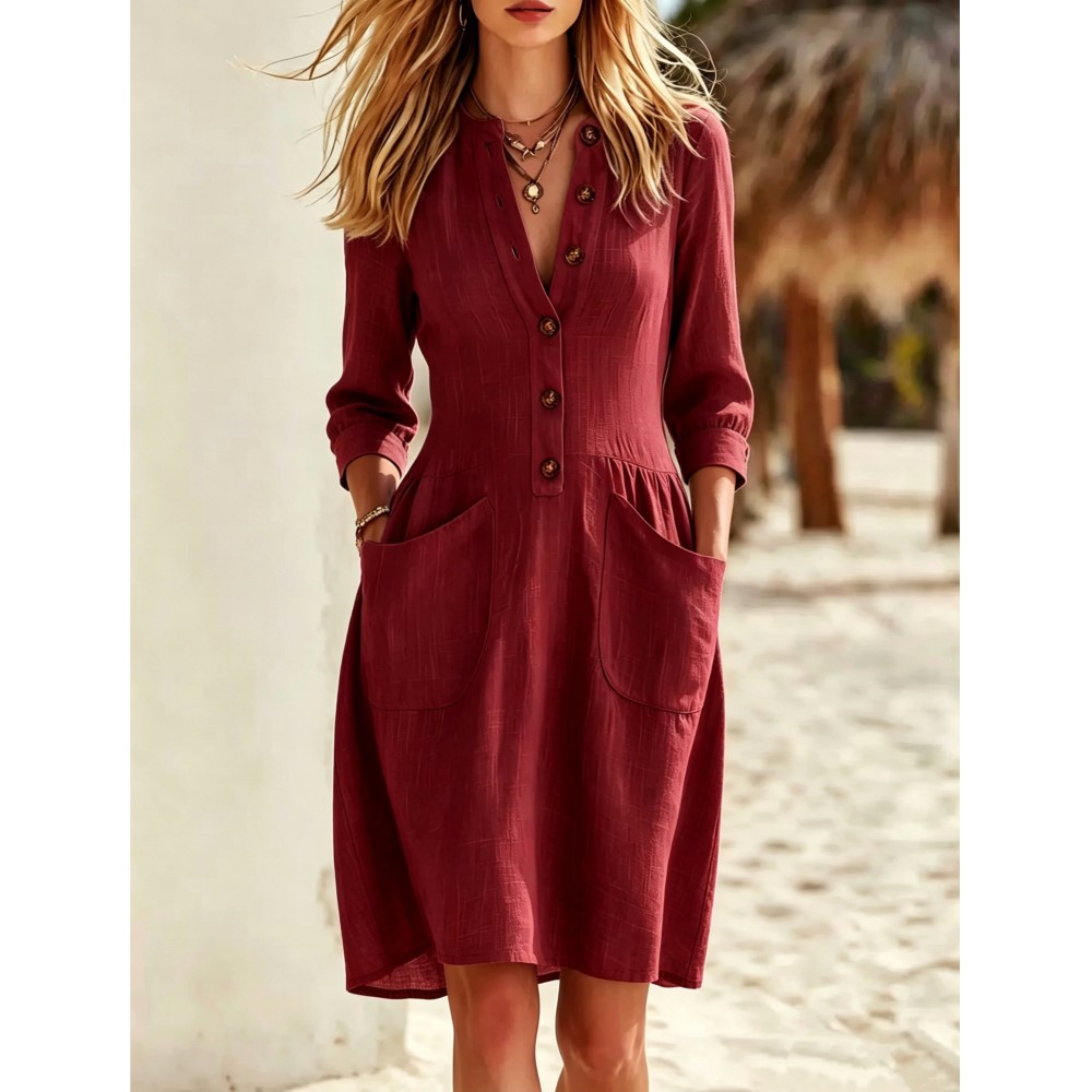 Modisches Leinen-Hemdkleid mit – Casual Loose Linen Shirt Dress Bewertung und Preis