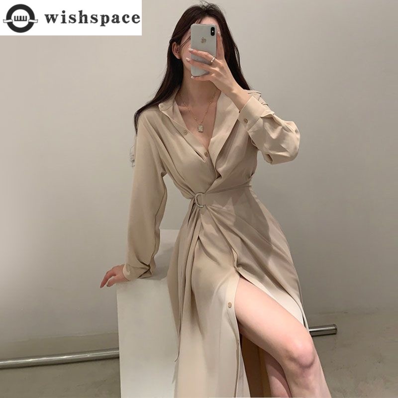Langärmliges Revershemd-Kleid  – Korean Style A Line Shirt Dress Bewertung und Preis