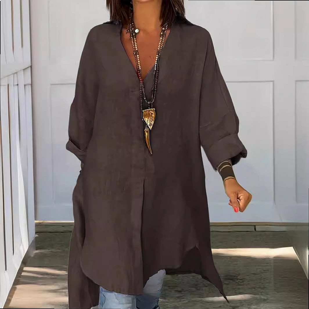 Damen Leinenhemdkleid Locker L – Casual Loose Linen Shirt Dress Bewertung und Preis