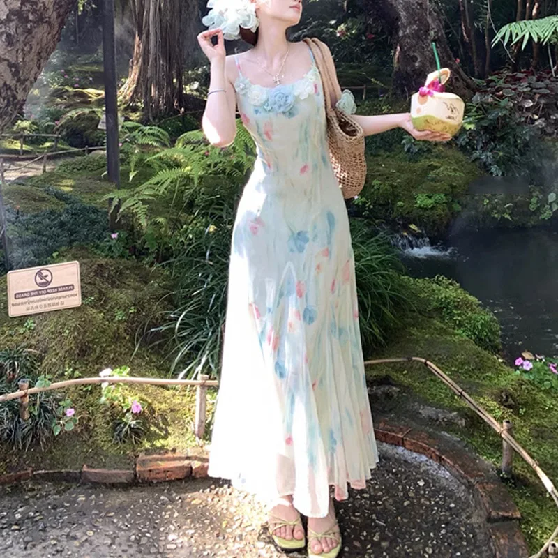 Kawaii Süße Y2k Japanische Mid – French Vintage Floral Midi Dress Bewertung und Preis
