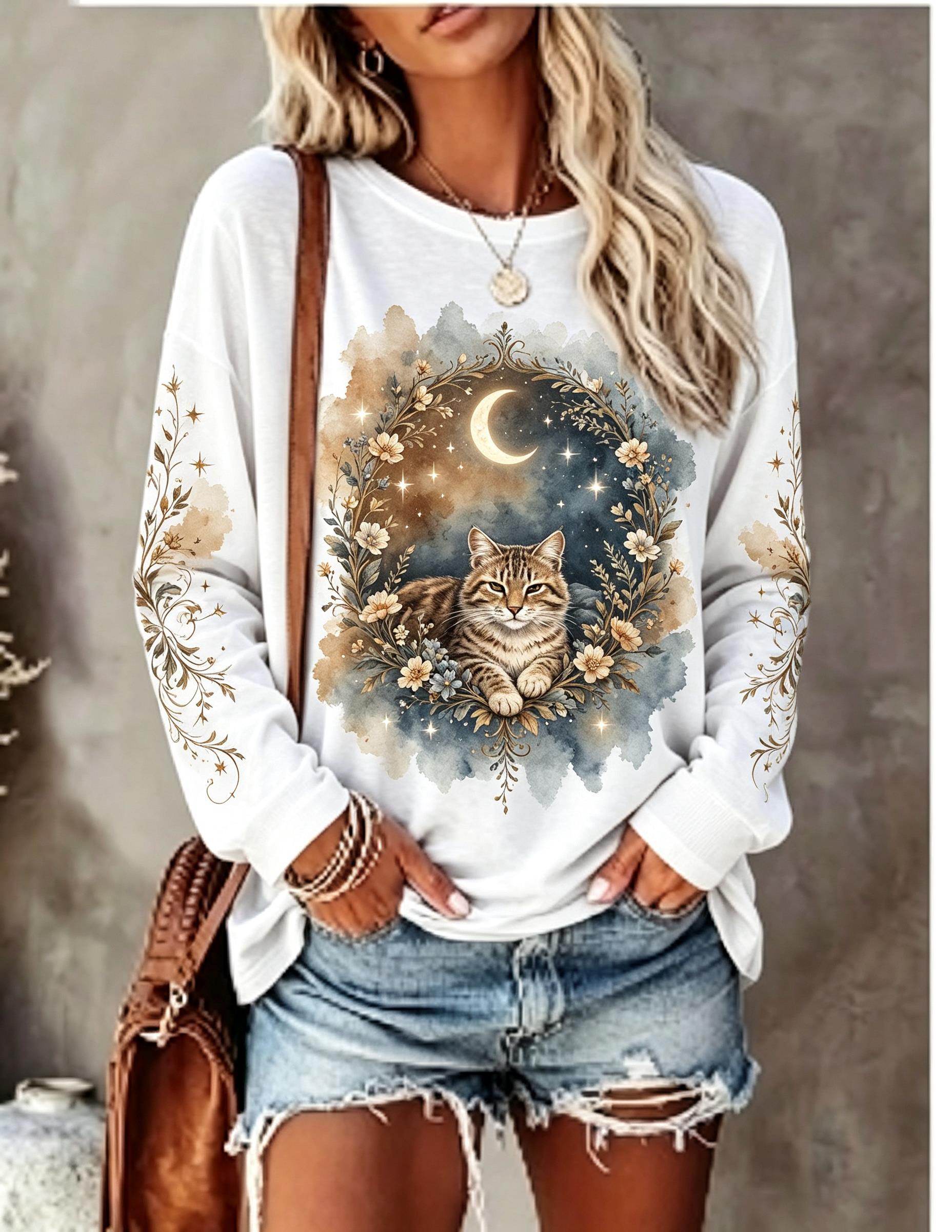 Damen-Langarm-T-Shirt mit Wolf – Blouses Bewertung und Preis
